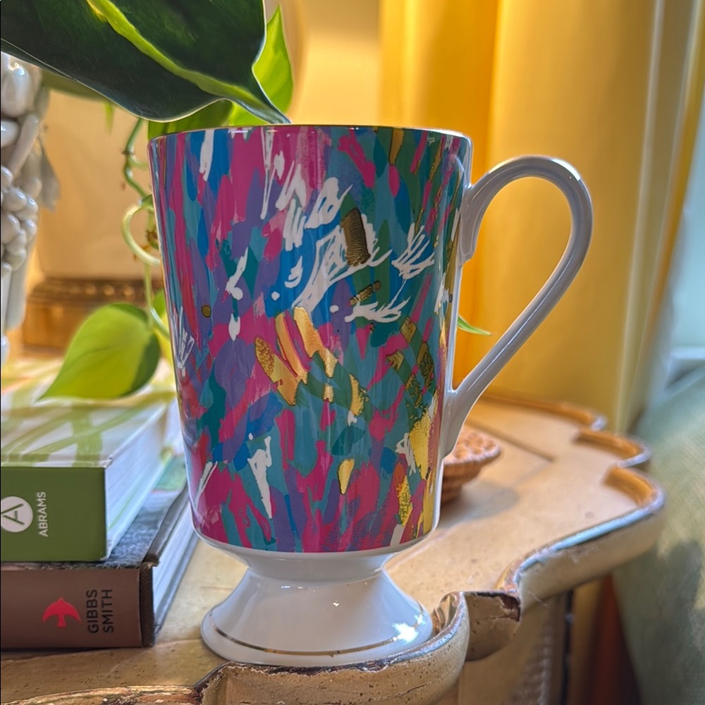 Lilly Pulitzer colorful and gold mug. Sparling Sand print